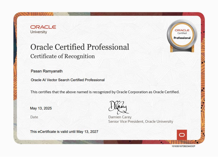 Oracle Certified Professional: Oracle AI Vector Search Certified Professional