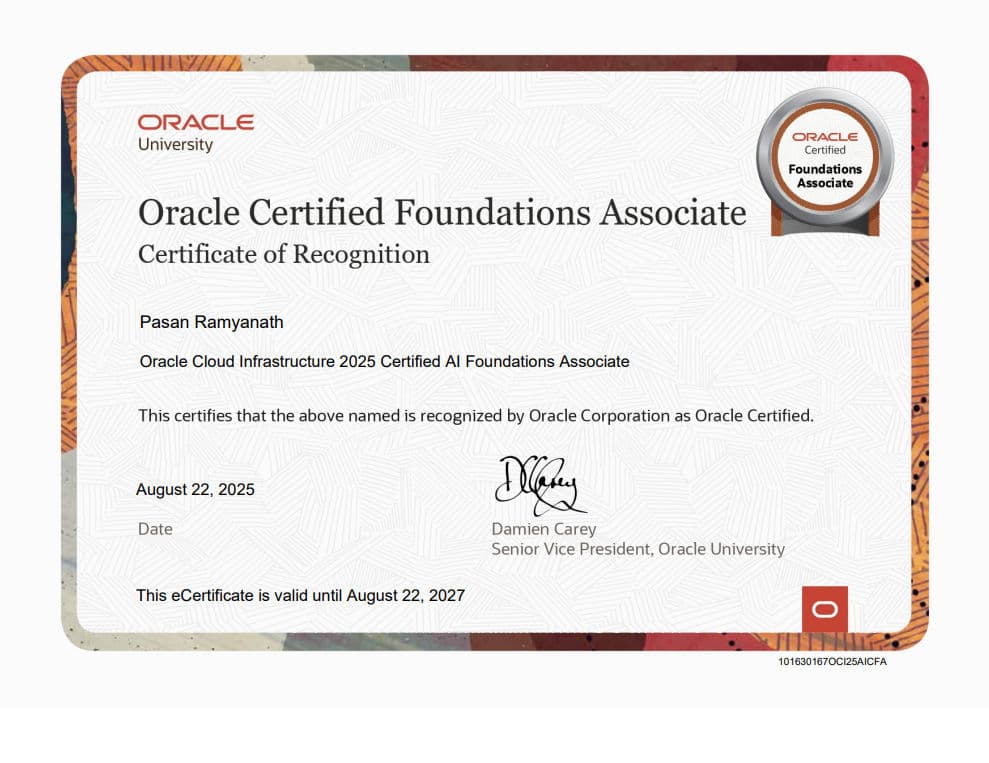 Oracle Cloud Infrastructure (OCI) 2025 Certified AI Foundations Associate