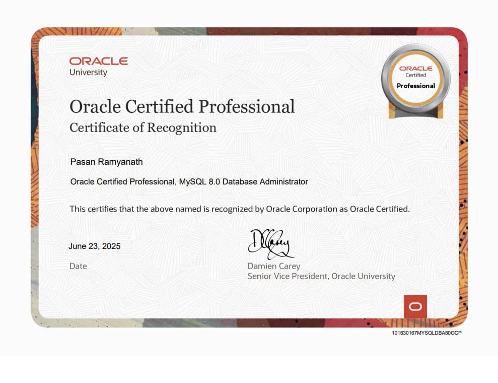 Oracle Certified Professional (OCP), MySQL 8.0 Database Administrator